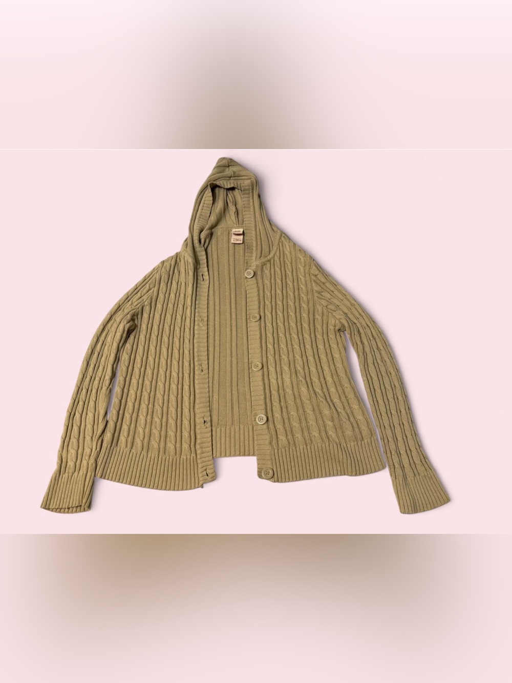 Faded Glory Vintage 1990s Cable Knit Hooded Cardigan - Tan